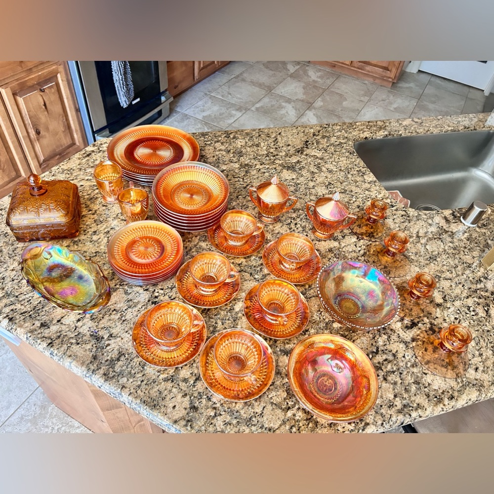Vintage Marigold 42 piece Carnival Glass Set